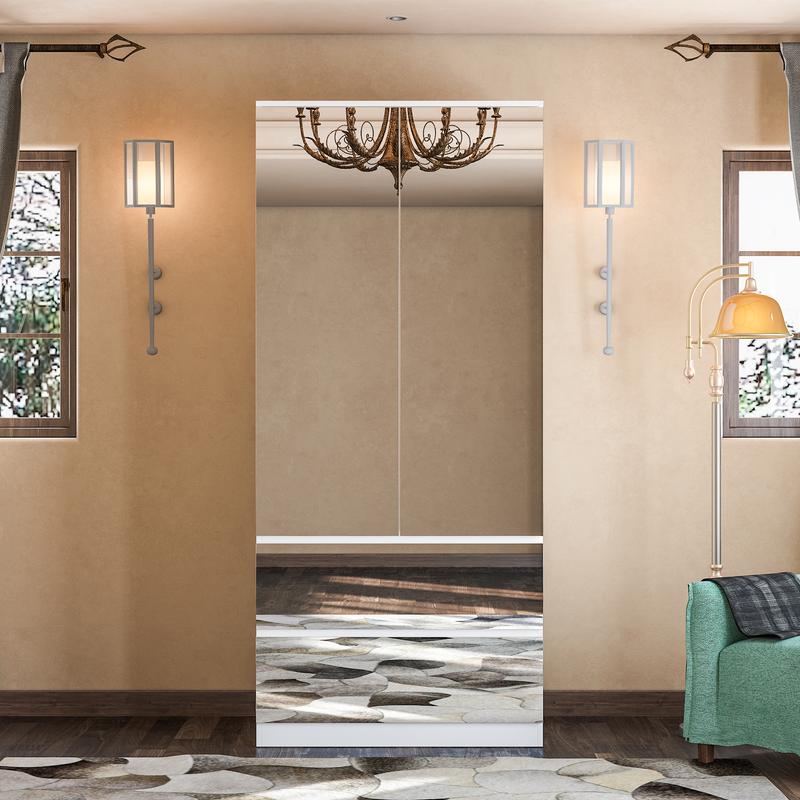 FUFU&GAGA 3 Types Mirror Wardrobe Armoire with Drawers Closet Glass Full Length Mirror Doors Drawers & Hanging Rod Clothes Storage Cabinet for Bedroom