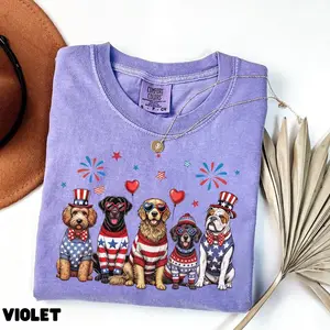 Comfort Colors Patriotic Dogs Shirt, Cute 4th of July Dog Lover Tee, Fireworks USA Shirt, Funny Red White Blue Shirt, Independence Day Gift