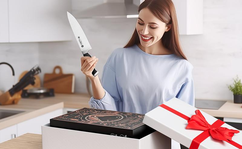 ASETY 15 PCS Kitchen Knives Set with Block NSF Built-in cooking Knife Sharpener Block German Stainless Steel Knife Block Set Full Tang professional Chef Knife Set Food sharp steak knife Meat Boning set for men's box gift Wooden Block Handles Holder