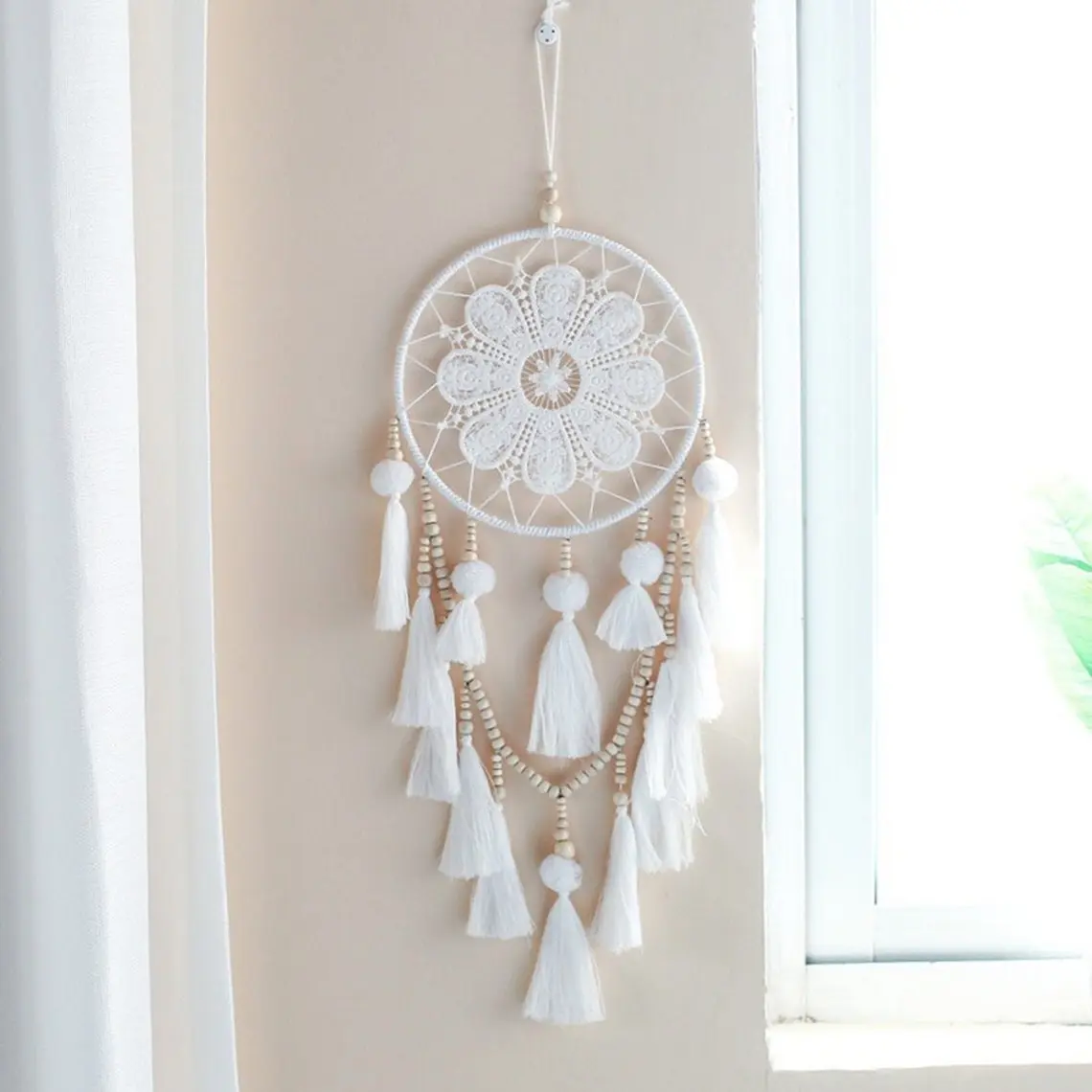 1pc White Acrylic Tassel Dreamcatcher Pendant - Home Room Decor, Alternative Hanging Wall Ornament, Holiday Gift