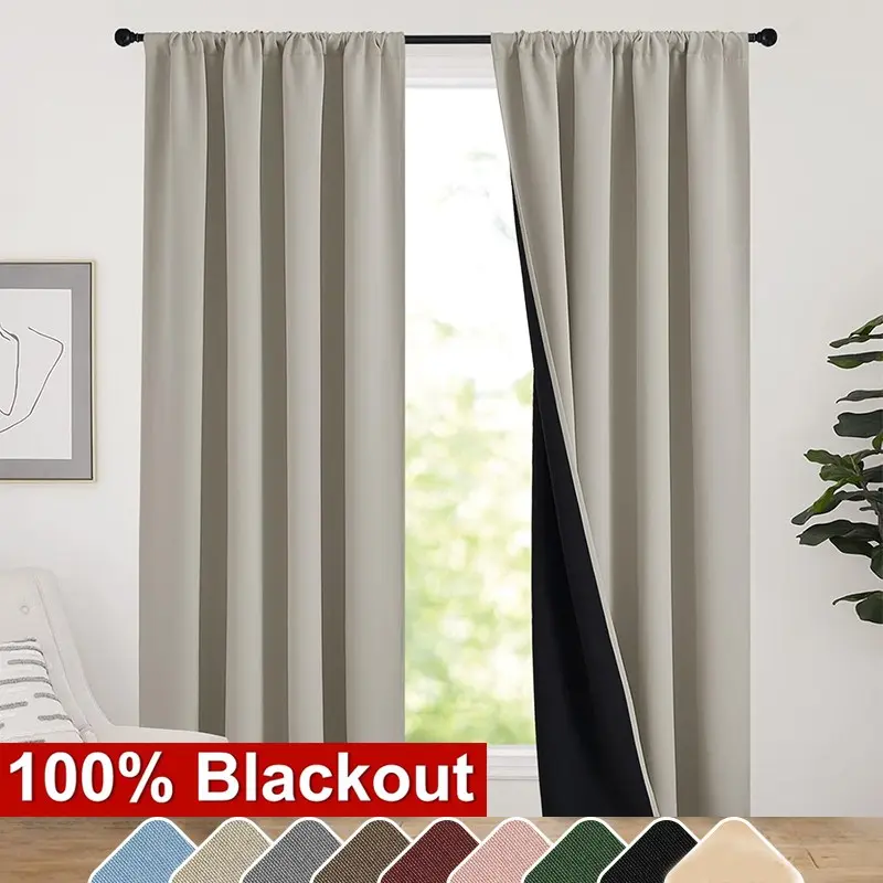 100% Blackout Curtains with Insulation, Solid Color Noise-Reducing Wrinkle-Free Drapes, Living Room Bedroom Window, Patio Sliding Glass Door, Two Panels, Thermal Insulated Curtain, Blackout Window Cover