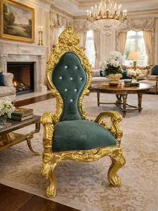 Royal Green Velvet Throne Chair