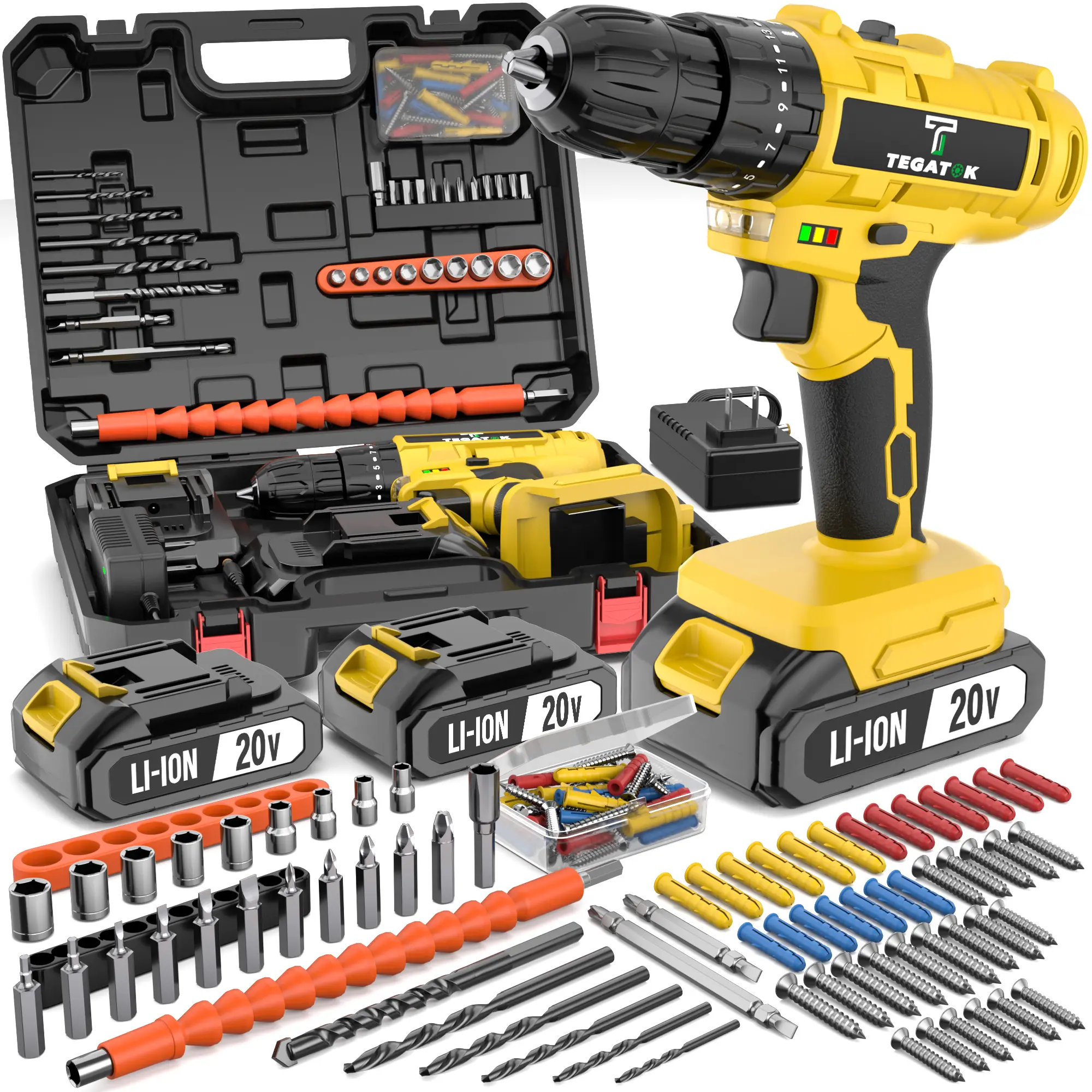 【DealsForYouDays】20V Cordless Drill Tool Set,Impact Driver Set,Electric Power Drill with 2.0Ah Lithium-ion Battery,Charger and Accessories,Rechargeable, Portable, All-in-One DIY & Home Toolbox Kit