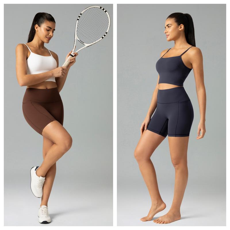 Colorfulkoala Sports Biker Shorts for Women，No Front Seam 6" High Waisted Workout Shorts with Pocket for Gym Yoga Running Slim-Fitting Biking Regular Summer