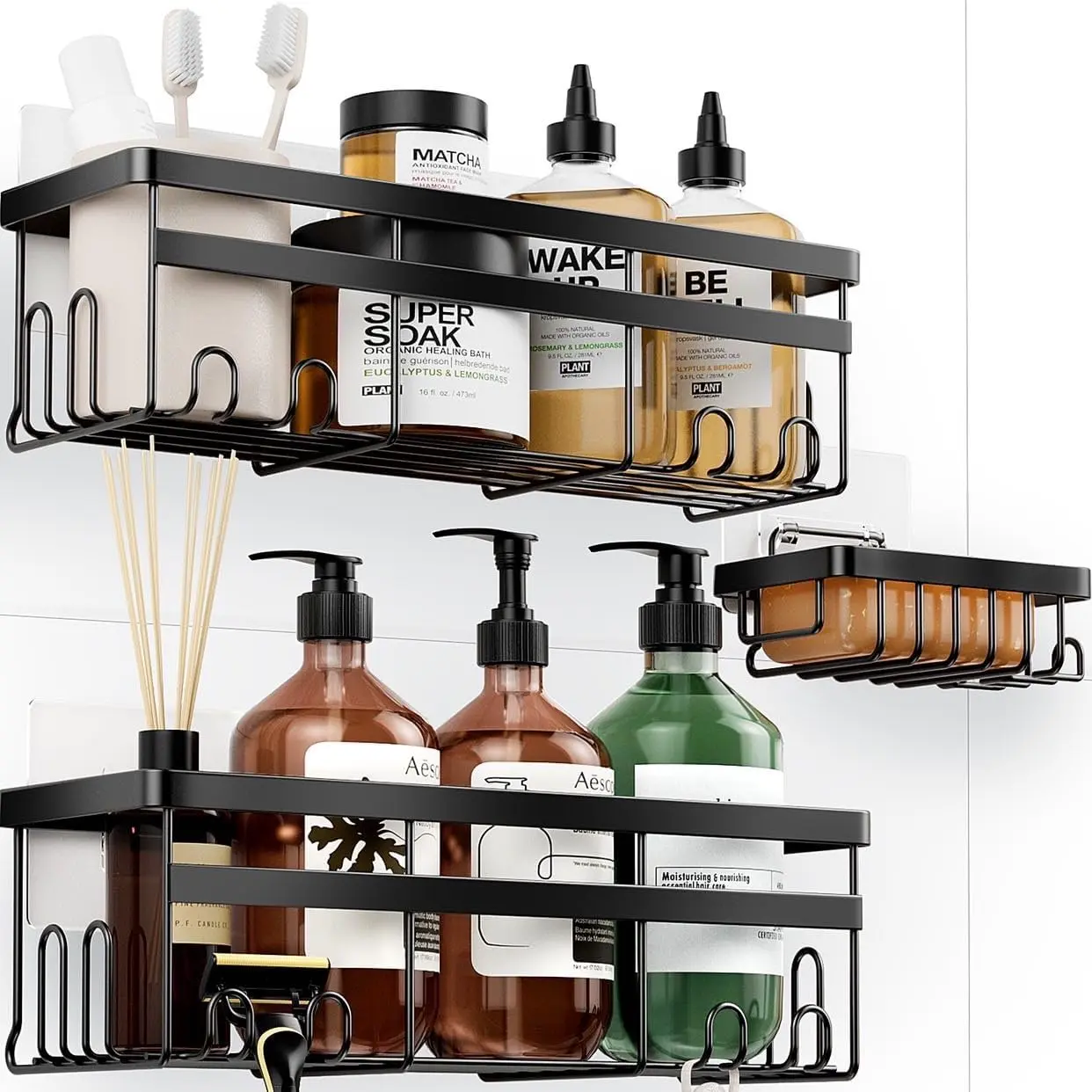 [New Deal] 3-Pack Shower Caddy, with Soap Holder, Rustproof Organizer for Bathroom, Kitchen & Living Room, Save Space Hooks Restroom, Bathroom Organization, Shower Caddy Shelf