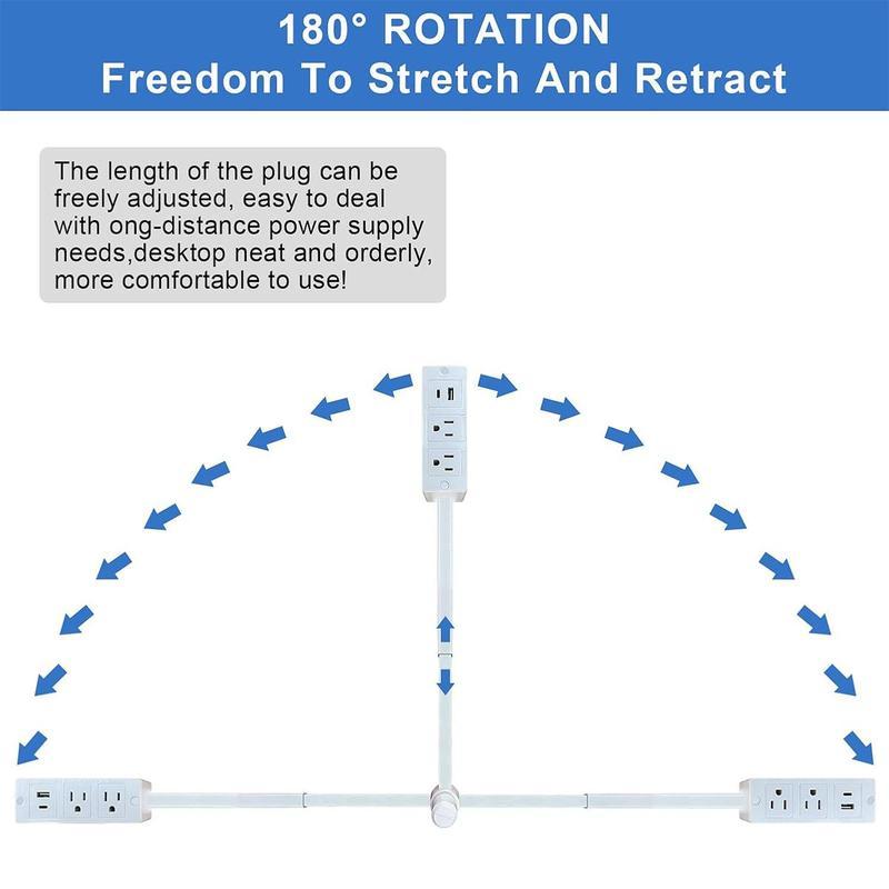 Rotating Wall Outlet Extender – 2 AC + USB-C/A Ports (34" Extension, Wall-Mountable & ETL Certified) | Space-Saving Power Solution for Home & Office,Portable ,easy to use