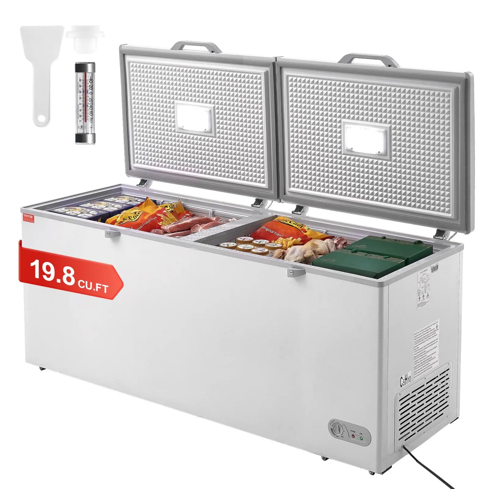 【Summerfinds】VEVOR Chest Freezer 19.8 Cu.ft / 561 L Large Deep Freezer with Split Top Double Locking LidsFreestanding Commercial Chest Freezer & 4 Removable Baskets7-Level Adjustable TempLED Light6 Wheels