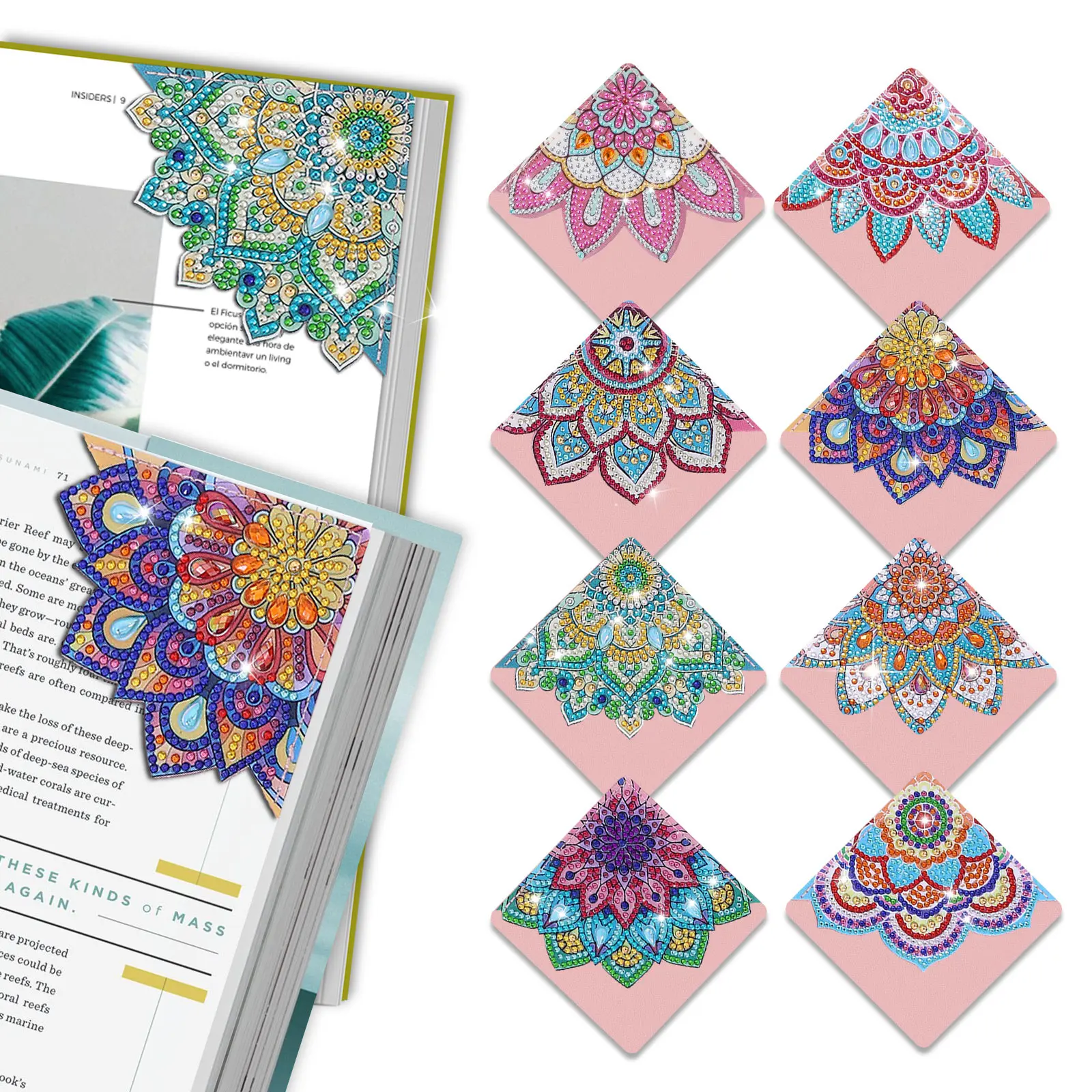 8Pcs Mandala Diamond Art Corner Bookmarks - Colorful diy Diamond Painting Kit for Beginners,Gifts for Crafting Enthusiasts,for Christmas Birthday