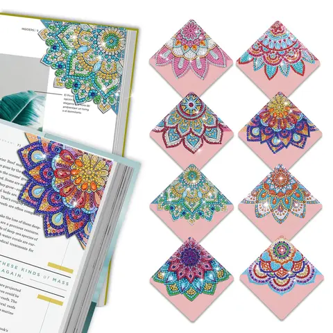 8Pcs Mandala Diamond Art Corner Bookmarks - Colorful diy Diamond Painting Kit for Beginners,Gifts for Crafting Enthusiasts,for Christmas Birthday