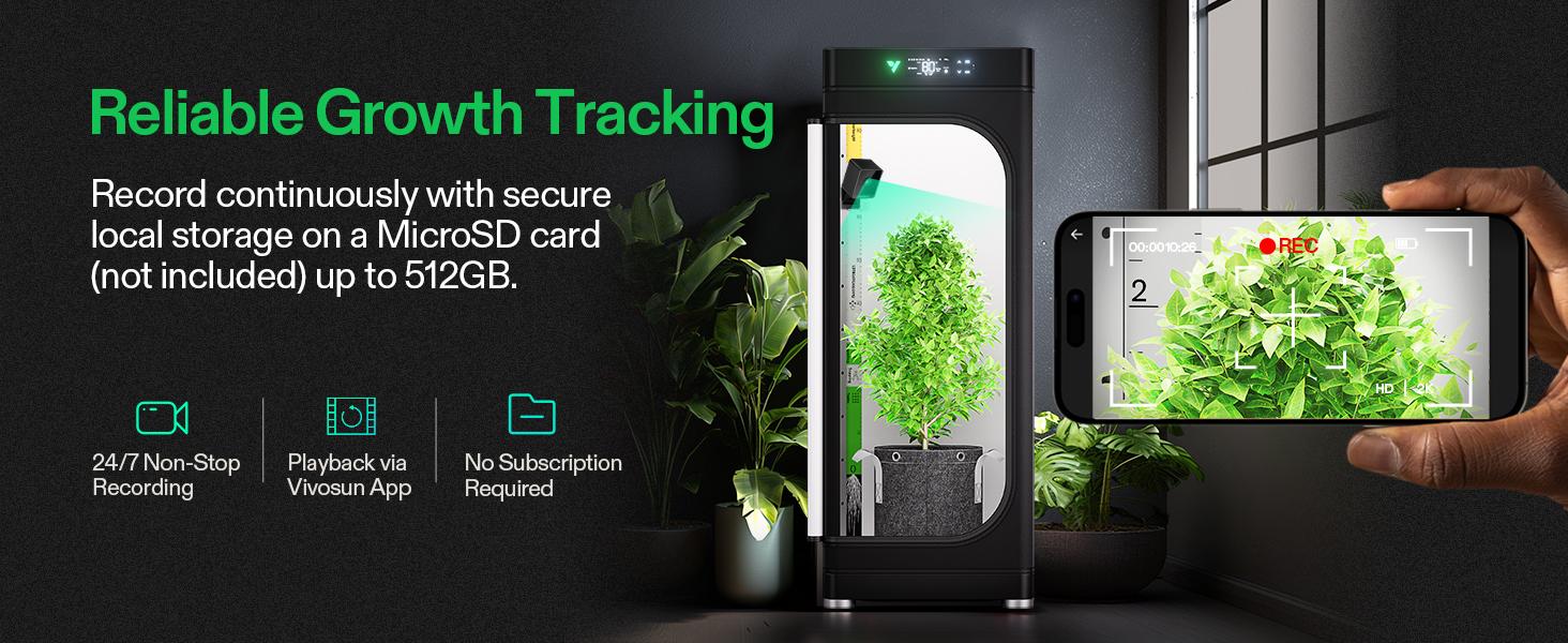 VIVOSUN GrowCam C4, 2K QHD WiFi Smart Camera for Grow Tent & VGrow Smart Grow Box, Timelapse, Night Vision, SD Card Storage, 2-Way Audio, App Control