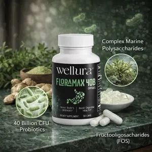 Wellura Global Floramax Digestive Wellness Support Capsules Daily Fiber Blend Supplement