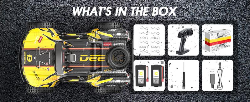 DEERC 9201E 1:10 Large Remote Control Truck with Lights, Fast Short Course RC Car, 48 km/h 4x4 Off-Road Electric Vehicle with 2 Rechargeable Batteries