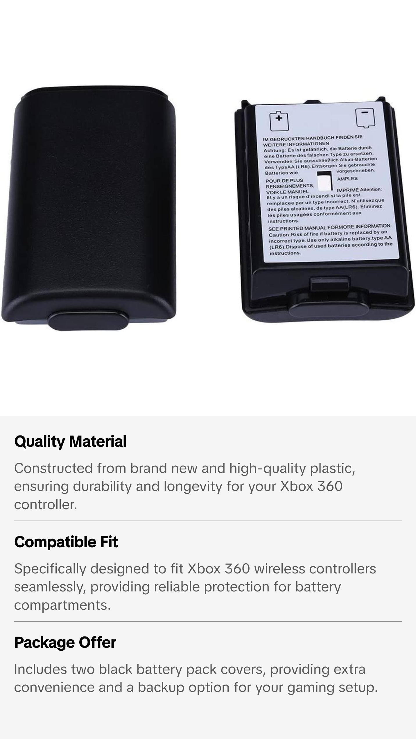2x black battery pack cover shell case kit for an XBOX 360 wireless controller.