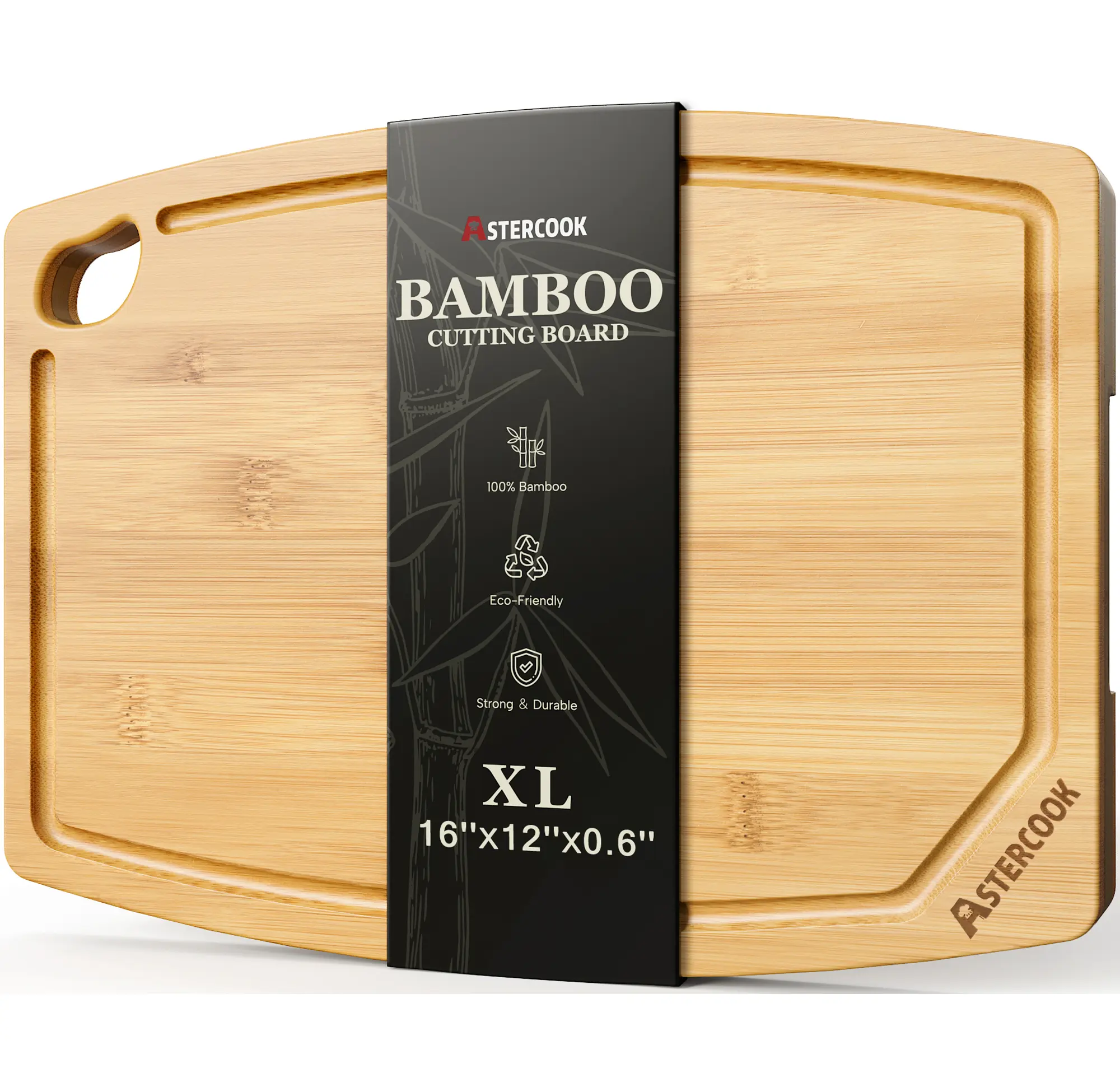 AsterCook Rectangular Natural Bamboo Wood Cutting Board (16x12x0.6in) with Safe Edges, Smooth Finish, Ample Space for Everyday Use Food Prep and Serving
