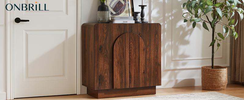 【Valentine's Day Gift】ONBRILL Modern 31.5" Curved Sideboard With Adjustable Shelf & 2 Curved Door Handle for Stylish Storage