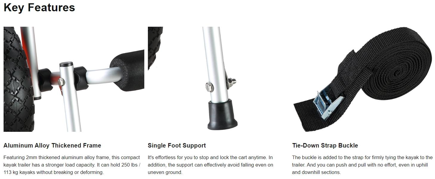 VEVOR Heavy Duty Kayak Cart, 250lbs Load Capacity, Foldable Canoe Trolley Cart with 10'' Solid Tires, Nonslip Support Foot & Tie-Down Strap, for Kayaks Canoes Paddleboards Float Mats Jon Boats VEVOR Heavy Duty Kayak Cart, 250lbs Load Capacity, Foldable Canoe Trolley Cart with 10'' Solid Tires, Nonslip Support Foot & Tie-Down Strap, for Kayaks Canoes Paddleboards Float Mats Jon Boats