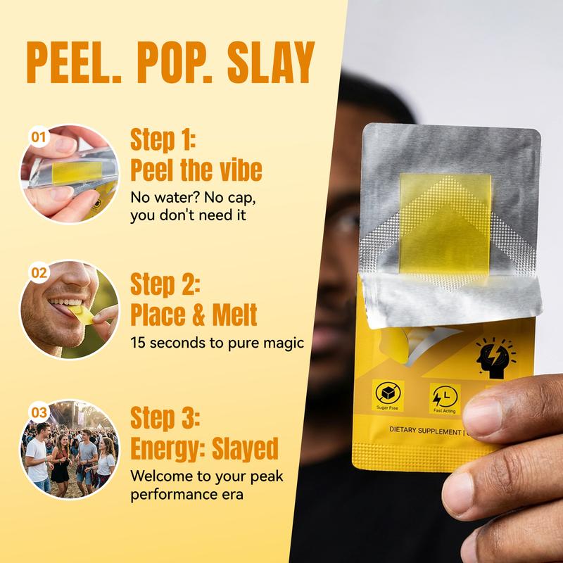 MiHiYo Energy & Focus Dissolvable Oral Strip, Sugar-Free, 15s Fast Melt, Pocket-Sized