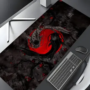 Japanese Koi Fish  Pattern Desk Mat, Rectangle Gaming Desk Mat, Non-slip Rubber Pad,  Aesthetic Desktop Decoration Protective Pad for Home, Office