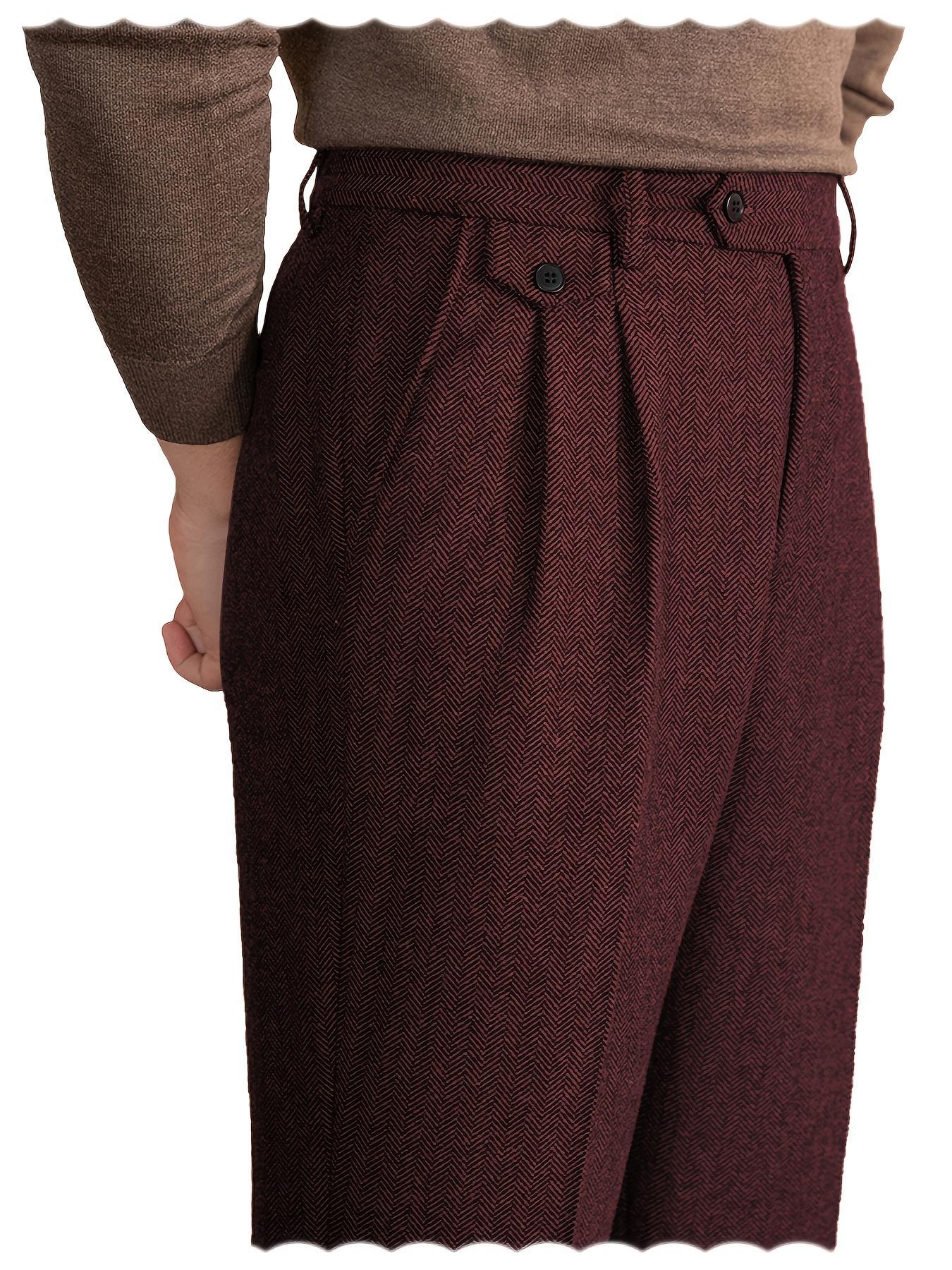 Mens Pants Tweed Herringbone Vintage Dress Pant Trousers Regular Fit Suit Pants for Men