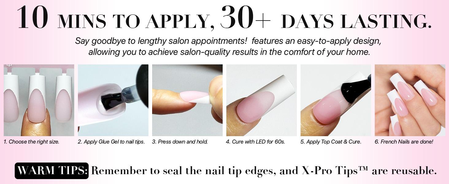 SXC Cosmetics X-Pro Tips French Tip Press On Nails - Vibrant Pastel Glow in the Dark Series Starter Kit Acrylic Soft Gel System Matte Finish Manicure