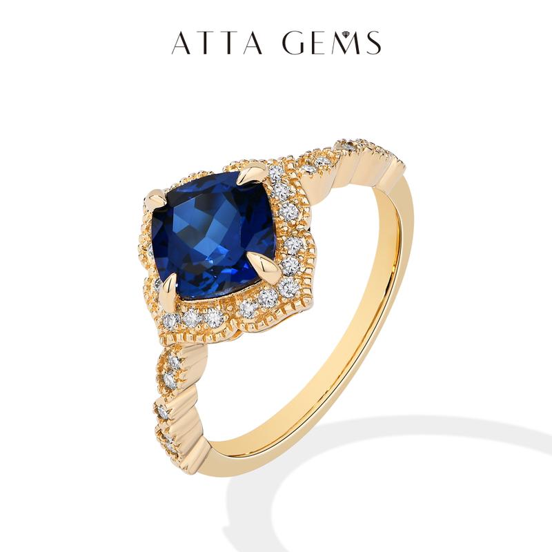 ATTAGEMS Cushion Cut 7.7mm Lab-Created Blue Sapphire Ring for Women 925 Sterling Silver Rings Fine Jewelry Party Holiday Engagement Gift R281 ATTAGEMS Cushion Cut 7.7mm Lab-Created Blue Sapphire Ring for Women 925 Sterling Silver Rings Fine Jewelry Party Holiday Engagement Gift R281