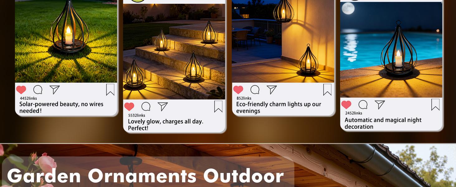 Solar Garden Lights Outdoor, 2/4 Pack Metal Solar Water Drop Shape Candle Lantern 2026 New Design with Flickering Effect & Reflective Patterns, Auto On/Off, IP65 Waterproof, 20.5 CM × 15.5CM,Outdoor Solar Powered Lights for Garden, Patio, Pathway