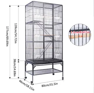 70 Inch Rooftop Luxury Large Bird Cage with Perch for Parrots Cockatiels Sun Conures Finches Green Cheeked Conures Budgies Lovebirds Indoor Outdoor Use Large parrot flight cage easy to clean