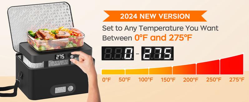 CuLiDing Portable Oven-12V/24V/110V-240V Food Warmer&Heated Lunch Box for Road Trips/ Camping/ Picnics/ Family Gatherings&Tableware(Black)