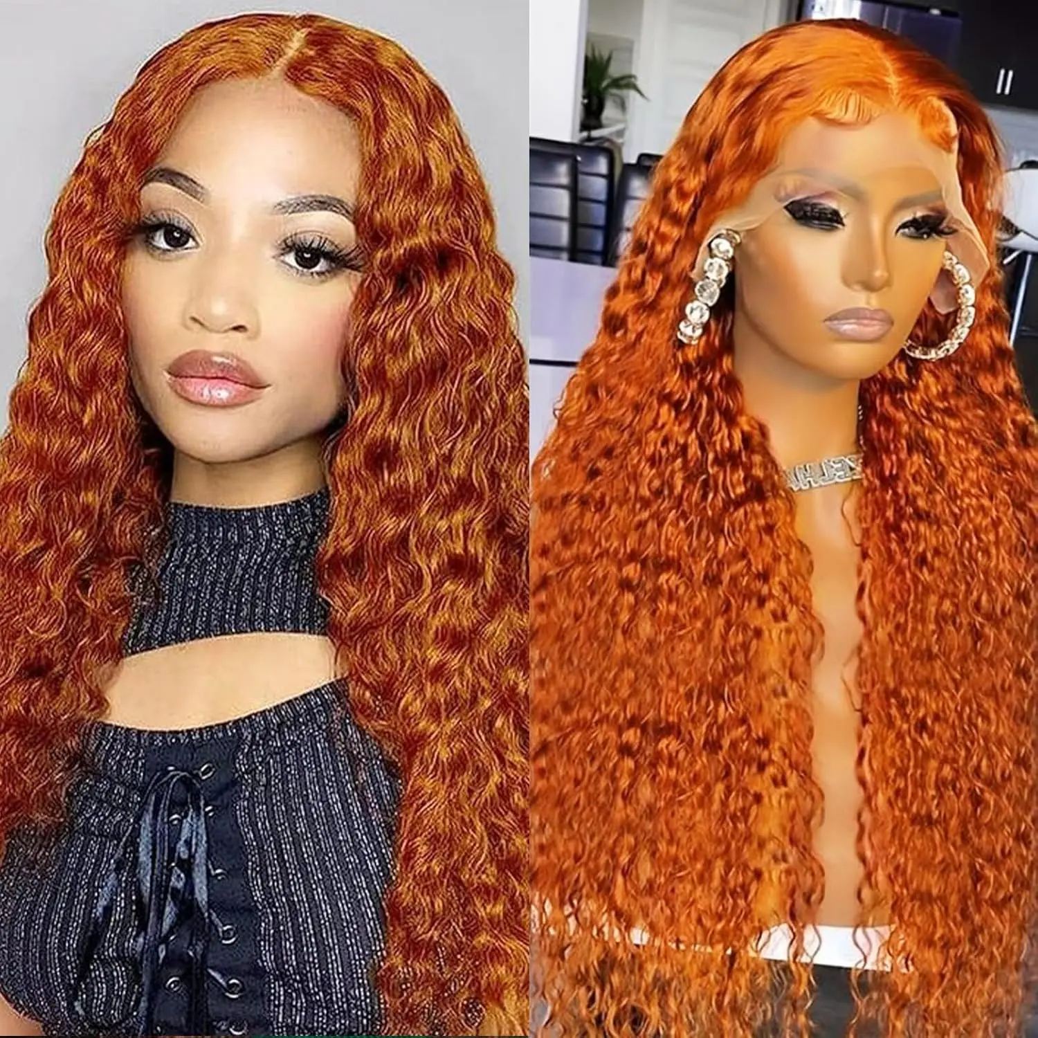 30 Inch Ginger Orange Lace Front Wigs Human Hair Deep Wave 
