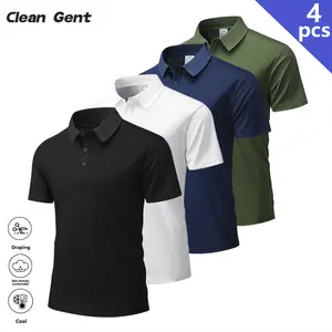 Clean Gent Men’s Four-Piece Short-Sleeve Polo Set, Quick-Dry Golf & Tennis Apparel, Comfortable Colorblock Collar and Cuff Design, Summer T-Shirt Suitable for Casual and Sportswear