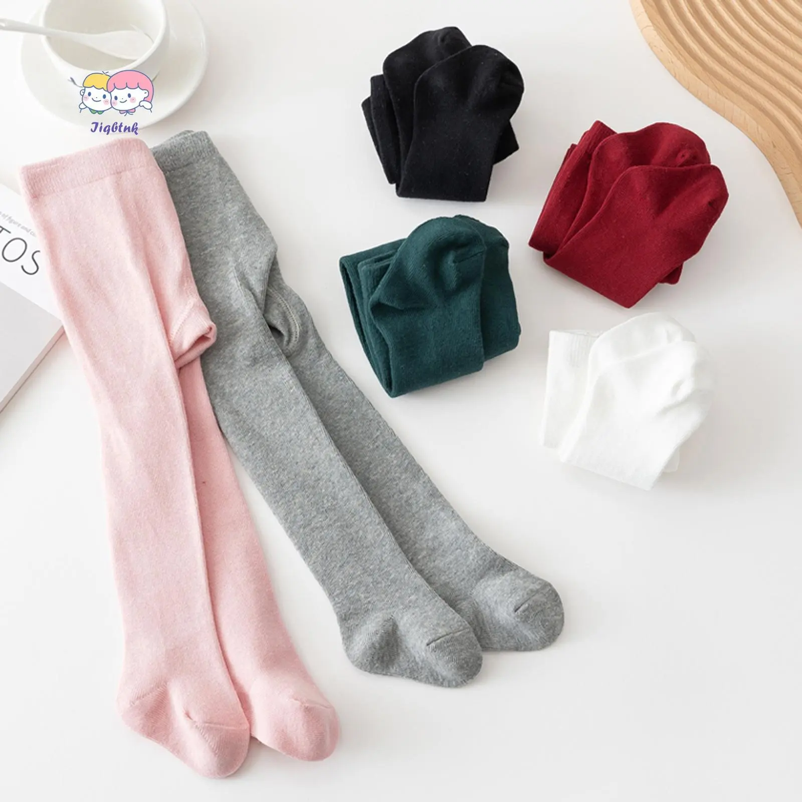 Baby Girls' Plain Solid Elastic Waist Full Length Tights Set - Soft Comfy Socks, Washable Cotton Newborn Clothing, Beige, Wine Red, Stretch Waist, Casual Daily Use, 0-12 Months Pantyhose
