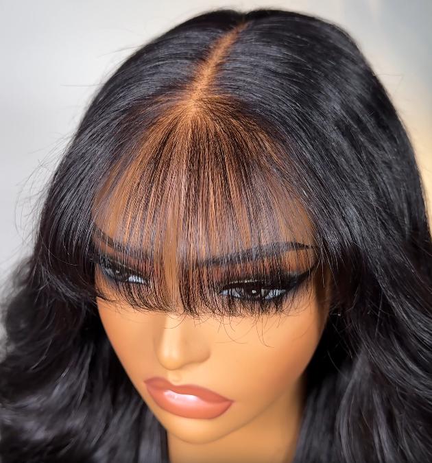 UNice Pre-Everything Fluffy Natural Loose Wave Wig with Curtain Bangs Glueless 13x4/7x5 HD Lace Human Hair Wigs Friendly for Beginners