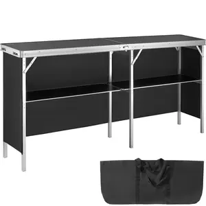 VEVOR Extra Long Folding Portable Bar Table - Tradeshow Podium Table for Indoor,  Outdoor, Party, Picnic, Exhibition, Includes Carrying Case, Storage Shelf and  Black Skirt, 77.95" x 15.16" x 34.65"