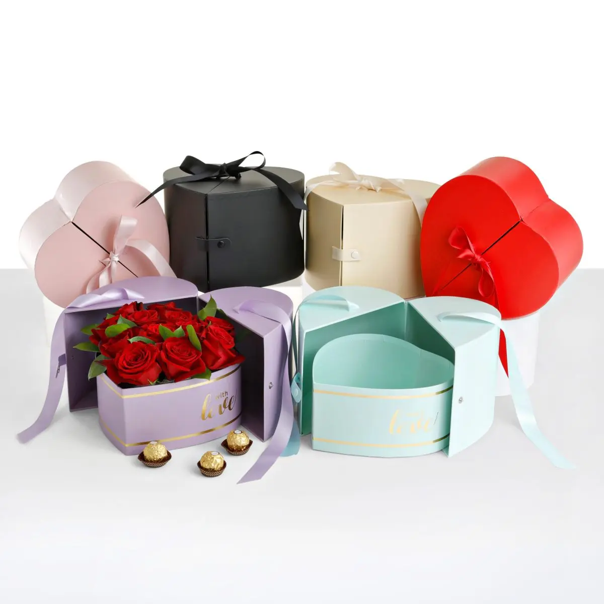 Heart Shape Flower/Gift Surprise Box, Various Colors | W727
