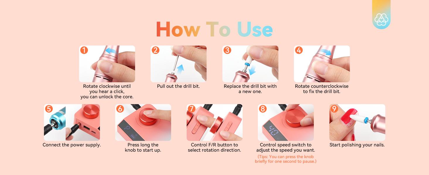 SAVILAND Electric Nail Drill 40,000 RPM Upgraded Portable Nail Drill Beautiful Gradient Sunset Design Ideal Nail Care Cutics Treatment & Manicure