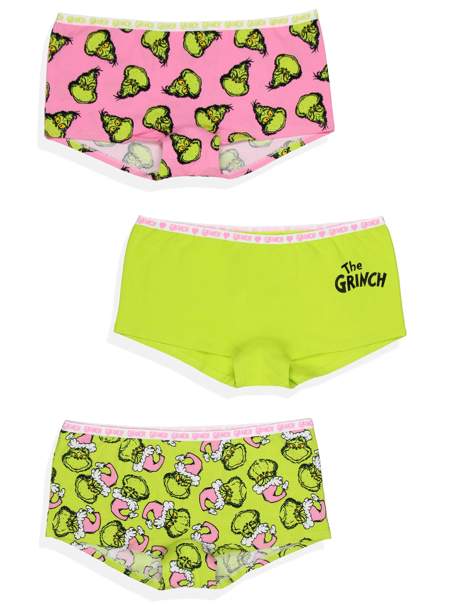 Dr Seuss The Grinch Women's 3-Pack Allover Character Designs Underwear Panties Boyshorts