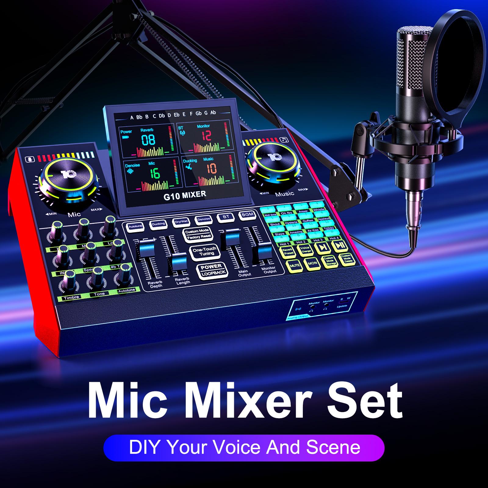Tenlamp G10-P15 Cantilever Series Audio Mixer, Live Sound Card with XLR Microphone Connector, Professional Chipset, 48V Phantom Power Supply, One Touch Noise Reduction, One Touch Voice Change for Podcast,Recording,Vocal,Game Voice Tenlamp G10-P15 Cantilever Series Audio Mixer, Live Sound Card with XLR Microphone Connector, Professional Chipset, 48V Phantom Power Supply, One Touch Noise Reduction, One Touch Voice Change for Podcast,Recording,Vocal,Game Voice