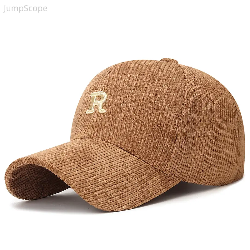 Unisex Structured Corduroy Baseball Cap - Letter R Embroidery, Adjustable Dad Hat, Solid Color, UV Protection, Fall-Winter Casual Sports & Outdoor Hat, Everyday Wear, Plain, Letters, Athleisure Sports & Outdoor Hats