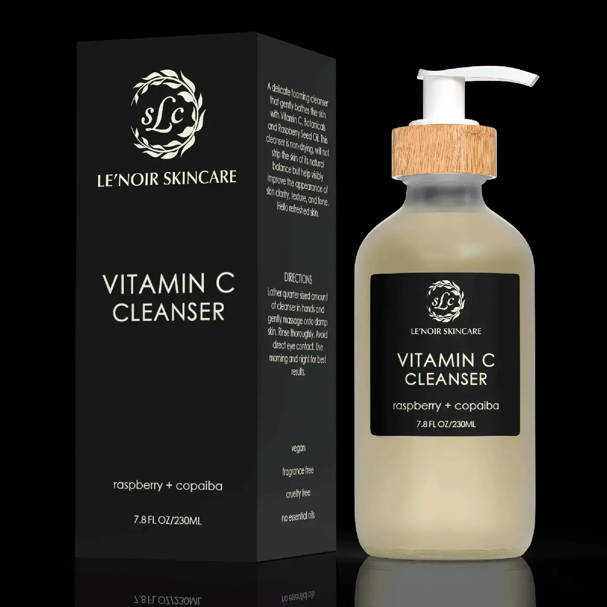 LE'NOIR SKINCARE Vitamin C Cleanser - Facial Wash and Cleansers (Vitamin C Cleanser, 7.8 oz), Cruelty Free, Vegan, Organic, and Fragrance Free, Dry & Sensitive Skin, All Skin Types, Facial, Gentle, Daily, Radiant, Facial Ceansing, Moisture