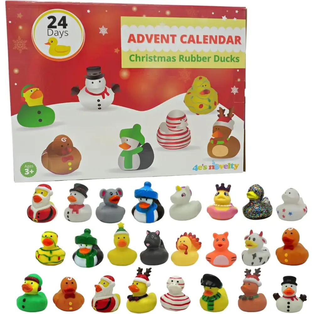 4E's Novelty Christmas Advent Calendar 2024 – 24 Christmas Rubber Ducks for a Fun Countdown!