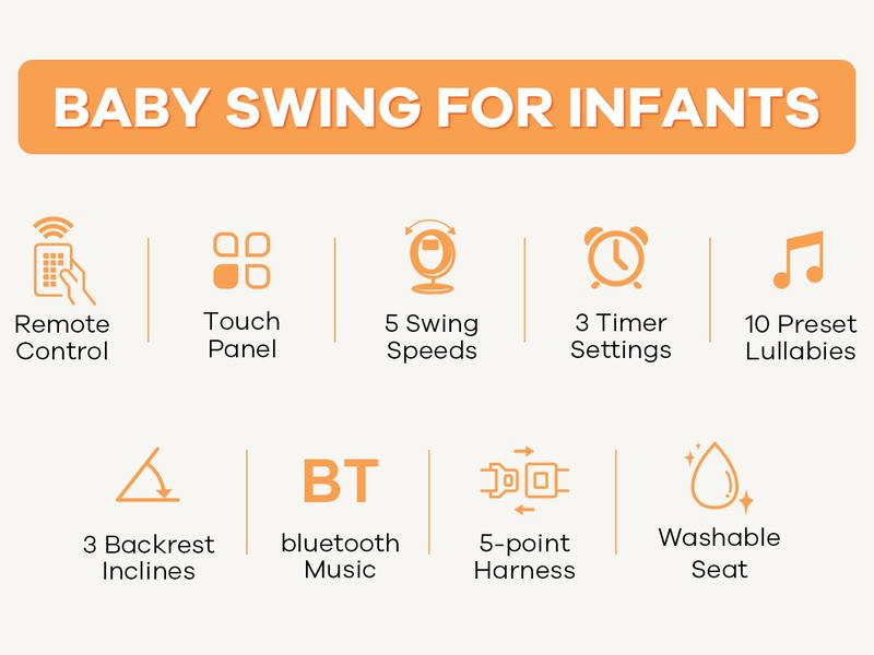 Baby Electric Bouncer, Baby Rocker, Electric swing, 5 Speed & 10 Lullabies, Baby Bassinet, Adapter & Battery Powered, For Indoor Use, Remote Control