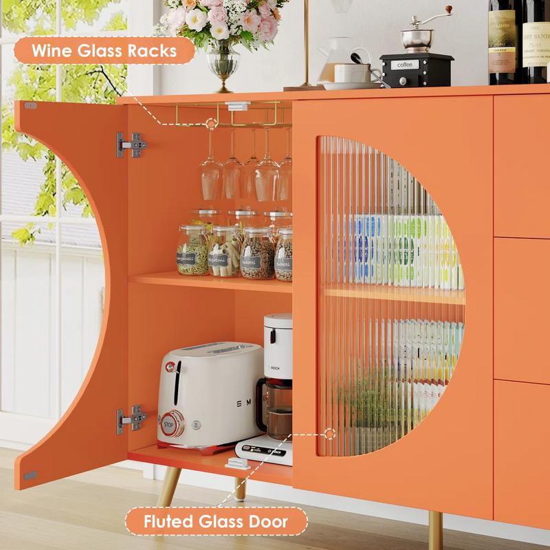 Coffee Bar Cabinet with 3 Drawers & Glass Door, Modern Buffet Sideboard Bar Table, Buffet Cabinet with Storage for Dining Room