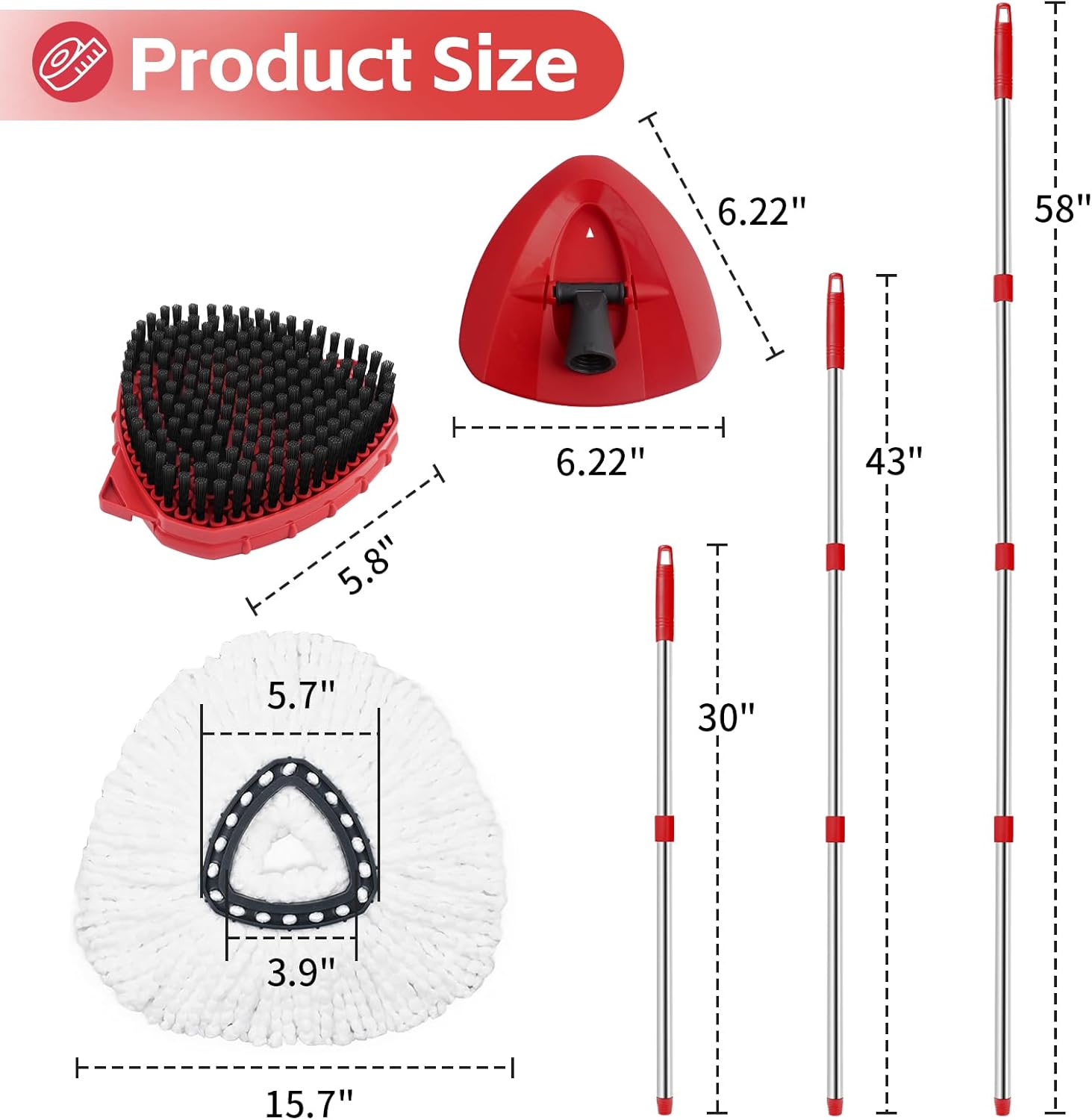 Spin Mop Head Replacement & Shower Floor Scrubber for O Cedar 1-Tank System Microfiber Mop Heads Easy Cleaning Floor Head Mop Set with 4 Refills 30-58in Handle for Wood Tile Laminate Marble