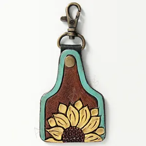 American Darling ADKR168 Hand Tooled Carved Genuine Leather Keyring