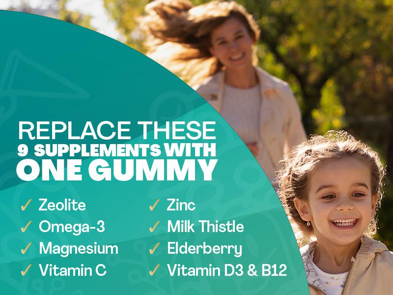 Zeolite Kids Detox Gummies (Mixed Berry Flavor) - Zoyava 9-in-1 Kid Supplement for Brain, Immune, Vitamin, and Overall Healthcare - 60 Edible Gummies - Made in USA - (For Ages 3+)