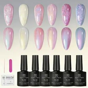 Pearl Gel Nail Polish Set, Soak Off UV LED Gel, 6 pcs Mermaid Shimmer Swirl Shell Effect, Long Lasting Salon Quality Nail Art Kit with Tools for Beginners & Home DIY