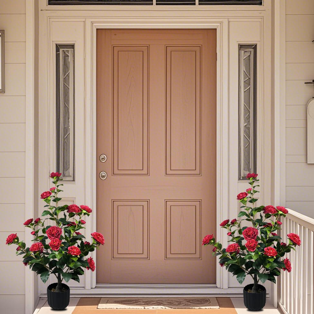 2 Pcs 3ft Artificial Camellia Trees with 24 Realistic Flowers 188 Leaves Decorative Pebbles and Planter for Indoor Home Office Outdoor Courtyard Decor 2 Pcs 3ft Artificial Camellia Trees with 24 Realistic Flowers 188 Leaves Decorative Pebbles and Planter for Indoor Home Office Outdoor Courtyard Decor