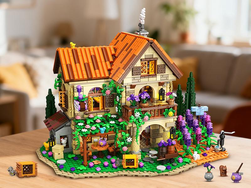 INSOON Lavender Manor House Building Set with Lights, 1960 PCS Lavender Estate Construction Model Home Decor, Romantic Lavender Flowers Cottage Building Block Kit Gift for Adults Teens Boys Girls 12+