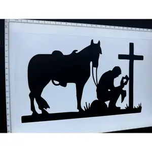 Cowboy Praying with Horse and Cross Car Decal