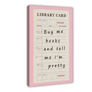 Preppy Wall Art,Library Card Poster,Buy Me Books And Tell Me Im Pretty Prints,Trendy Pink Aesthetic Poster Book Wall Art for Girly Room Dorm Apartment Wall Decor